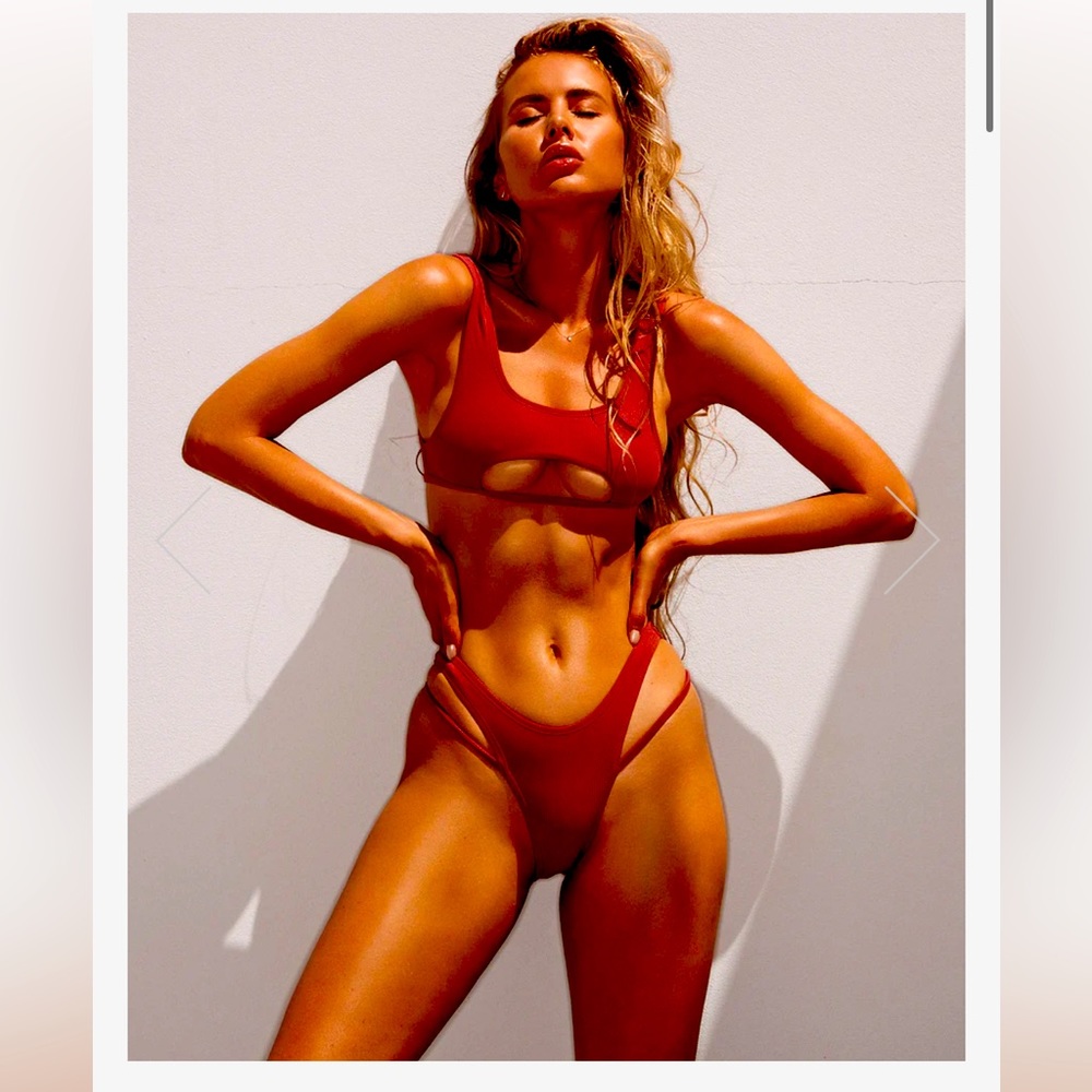 Red Cutout Scoop Bikini Set - Women Swim